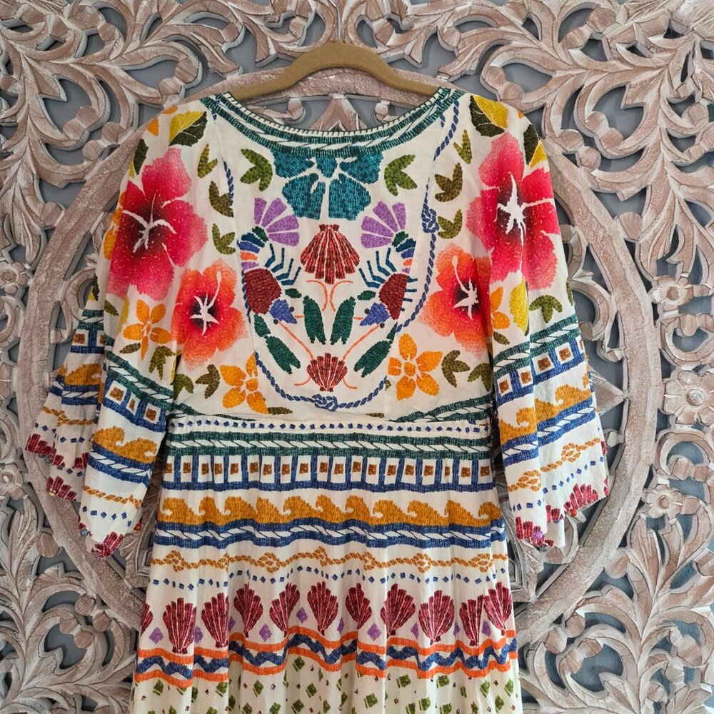 FARM Rio Cream Midi Dress with Multicolor Floral Embroidery - Picture 8 of 16
